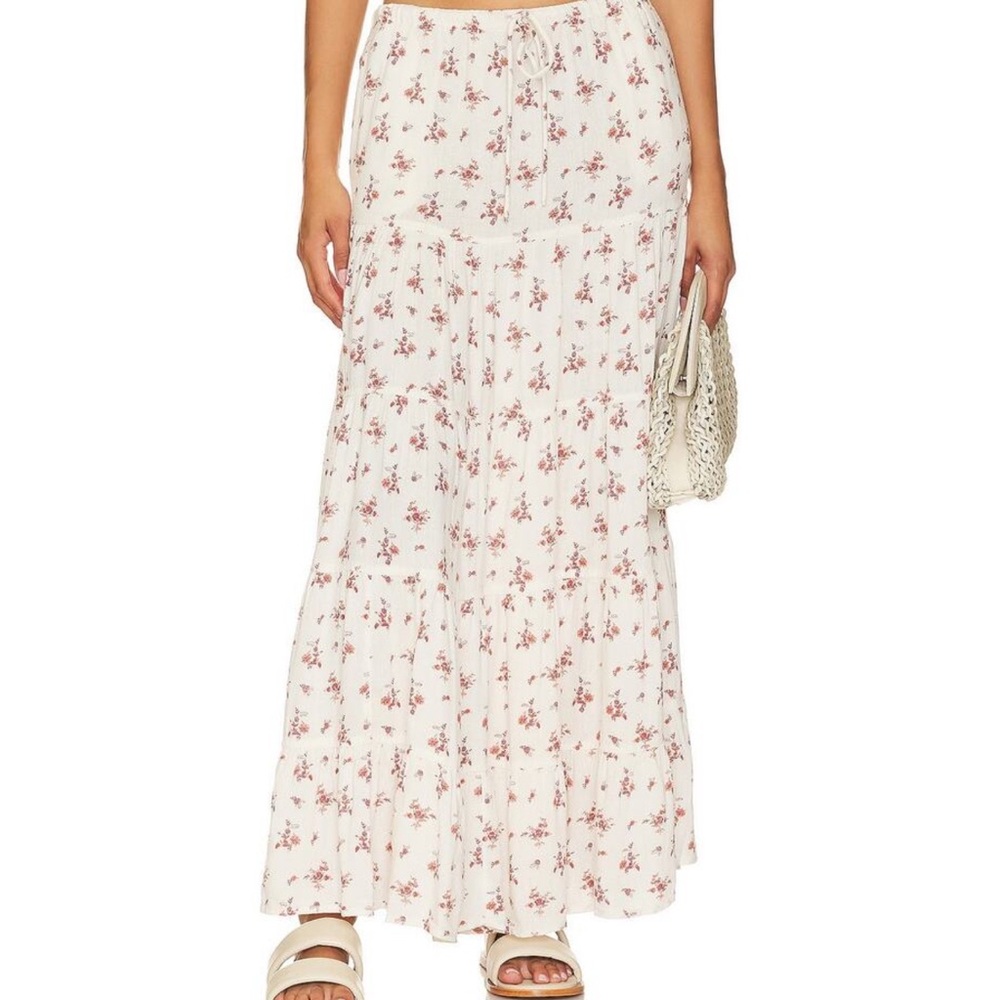 Free People Floral Maxi Skirt - Ivory and Pink